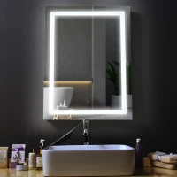 HOMCOM 28 x 36 Inch LED Bathroom Mirror Wall Mounted Vanity Lighted Illuminated Mirror with with Touch Switch, Vertical Outline LEDs(m-4)