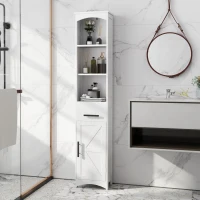 HOMCOM Farmhouse Tall Slim Bathroom Storage Cabinet with Recessed Drawer, Narrow Cabinet with Barn Door, White(m-2)