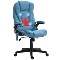 Vinsetto 6 Point Vibrating Massage Office Chair with Heat, Linen High Back Massage Desk Chair w/ Reclining Backrest, Light Blue(m-11)