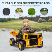 Qaba 12V Kids Ride On Dump Truck Construction Vehicle w/ Electric Dump Bed, Shovel, Spring Suspension Wheels(m-5)
