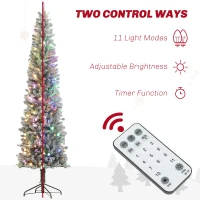 HOMCOM 9ft Prelit Pencil Artificial Christmas Tree, Flocked Xmas Tree with Remote, Dual Colour LEDs, 895 Tips, Metal Stand(m-5)