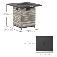 Outsunny 28 Inch Propane Fire Pit Table, 40,000 BTU Rattan Gas Fire Pit Table with Rain Cover, Mesh Lid, Lava Stone, Mixed Grey(m-3)