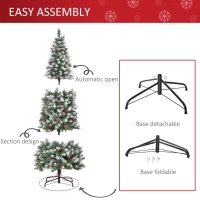 HOMCOM 6ft Decorated Christmas Tree with Red Berries and Pine Cones, Flocked Christmas Tree with Pencil Shape, Green(m-6)