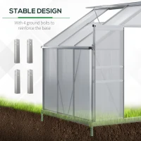 Outsunny 6' x 4' Aluminum Lean-to Greenhouse Polycarbonate Walk-in Garden Greenhouse with Adjustable Roof Vent, Rain Gutter and Sliding Door for Winter, Clear(m-6)