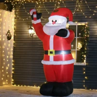 HOMCOM 8ft Christmas Inflatable Santa Claus with Candy Cane, Outdoor Blow-Up Yard Decoration with LED Lights Display(m-10)