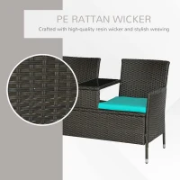 Outsunny Outdoor Patio Loveseat Conversation Furniture Set, Cushions & Built-in Coffee Table, Small 2-in-1 2 Person Seating for Front Porch, Balcony, Blue(m-7)