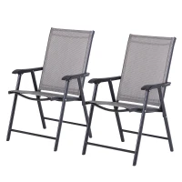 Outsunny 2-Piece Folding Dining Chair Set for Relaxing on Patio, Balcony, or Garden, Comfortable Outdoor Furniture with Armrests, Grey(m-2)