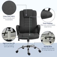 Vinsetto Ergonomic High Back Executive Office Chair, Rocking Swivel Linen Computer Desk Chair with Adjustable Height, Comfort Tilt Function, Padded Armrest, Headrest, Dark Grey(m-5)