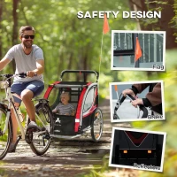 Aosom 2-in-1 Walk/Ride Child Baby Bike Trailer for Kids 2 Seater, High-Visibility Bike Stroller for Toddler Wagon, Weather-Strong Double Bicycle Trailer Accessory for Kids, Red(m-8)