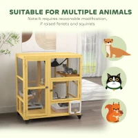 PawHut Cat Condo Wooden Indoor Cat House on Wheels with Cat Flap Door Platforms Hammock Openable Top for 2 Cats, Yellow(m-9)