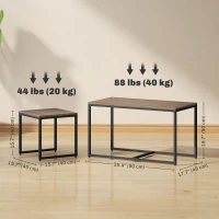 HOMCOM Nesting Coffee Table Set of 3, Modern End Tables with Black Metal Frame for Living Room Home Furniture, Brown(m-3)