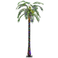 Outsunny 7' Artificial Light Up Palm Tree Lighted Tropical Fake Tree with Remote 280 Lights 5 Coconuts for Outdoor Indoor Green(m-11)