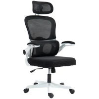 HOMCOM Mesh Office Chair, Ergonomic Desk Chair with Flip-up Armrest, Rotatable Headrest, Adjustable Lumbar Support, Black(m-2)