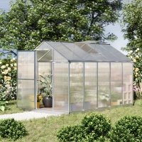 Outsunny 10' L x 6' W Walk-In Polycarbonate Greenhouse with Roof Vent for Ventilation & Rain Gutter for Winter(m-2)