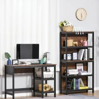 HOMCOM Shelves for Storage, 4 Tier Bookshelf Utility Organizer with Back Support and Anti-Topple Design, Walnut/Black(m-7)