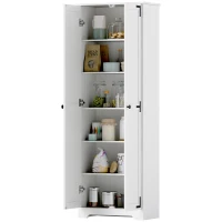 HOMCOM 67" Farmhouse Pantry Cabinet with 2 Doors, Tall Storage Cabinet with Adjustable Shelves, Distressed White(m-2)