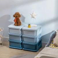 Qaba 3 Tier Kids Toy Organizer and Storage Bins with 6 Plastic Drawers, Blue(m-8)