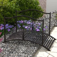 Outsunny 4’ Metal Arch Backyard Garden Bridge with Safety Siderails, Delicate Scrollwork, & Easy Assembly, Black Bronze(m-2)