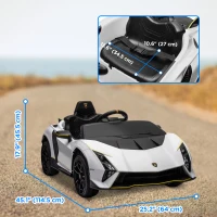 Qaba 12V Lamborghini Autentica Licensed Kids Car with Remote Control, 4 Wheels Spring Suspension, Soft Start, White(m-3)