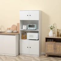 HOMCOM 71" Kitchen Buffet with Hutch, Pantry Storage Cabinet with Shelves and Microwave Countertop, White(m-10)