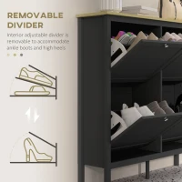 HOMCOM Entryway Shoe Storage Cabinet with 4 Flip Drawers, Adjustable Shelves, Narrow Shoe Cabinet for 20 Pairs of Shoes, Black(m-6)