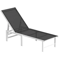 Outsunny Outdoor Lounge Chair, 5-Level Reclining Outdoor Chaise Lounge Tanning Chair with Mesh Seat, Grey(m-11)