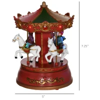 HOMCOM Carousel Music Box with LED Light, Figurine, 3-Horse Musical Carousel, Battery Operated Merry Go Round for Anniversary Birthday Christmas(m-3)