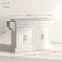 HOMCOM Rolling Kitchen Island with Stainless Steel Top, 2 Drawers, Spice, Knife and Towel Rack and Cabinets, Cream White(m-3)