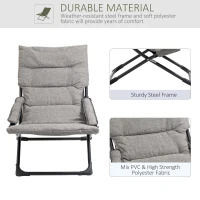 Outsunny Folding Lounge Chair, Mesh Fabric Lounger with Thick Padded Cushion and Armrest, Camping Beach Chair for Poolside, Deck, Backyard, Grey(m-5)