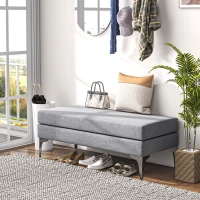 HOMCOM 48 Inches Upholstered Bedroom Bench, Modern End of Bed Bench with Double Layer Seat Cushions and Steel Legs, Light Gray(m-10)