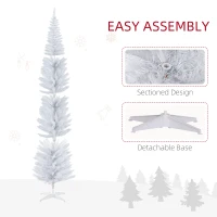 HOMCOM 8ft Pencil Christmas Tree, Slim Artificial Christmas Tree with Realistic Branches and Warm White LED Lights, White(m-7)