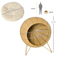 PawHut 20.5" Rattan Cat Bed, Wicker Elevated Round Condo for Comfort and Circulation with Cushion(m-3)