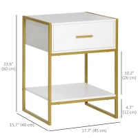 HOMCOM Nightstand Set of 2, Modern Bedside Table with Drawer and Shelf, Bedside Cabinets for Bedroom, White(m-3)