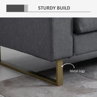 HOMCOM 3 Seater Sofa, Linen Upholstered Cozy Padded Couch with Steel Leg, Backrest and Wide Armrest, for Living room, Bedroom, Dark Grey(m-6)