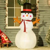 HOMCOM 6ft Tall Giant Outdoor Indoor Inflatable Snowman Christmas Decoration for Lawn with Hat Scarf LED Lights(m-1)