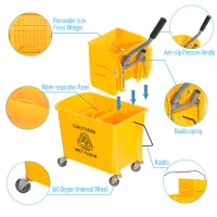HOMCOM Compact Mop Bucket with Wringer, Mop Bucket on Wheels, 5 Gallon, Separate Dirty and Clean Water, Yellow(m-4)