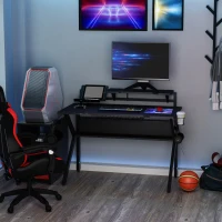 HOMCOM 47 inch Gaming Desk, Computer Table Workstation with Cup Holder, Headphone Hook and Surge Protector Basket for Home Office, Black & Red(m-1)