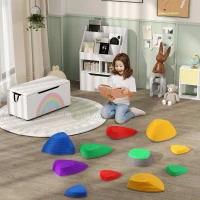 Outsunny 11 PCs Stepping Stones Kids with Non-slip Rubber, Stackable Balance River Stones for Obstacle Course Sensory Play, Outdoor Indoor for 3-8 Years Old(m-10)