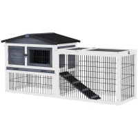 PawHut 2 Level 59" Outdoor Rabbit Hutch with Openable Top, Dark Gray(m-11)
