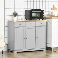 HOMCOM Kitchen Storage Cabinet, Sideboard Floor Cupboard with Solid Wood Top, Adjustable Shelf, and 3 Drawers, Gray(m-10)