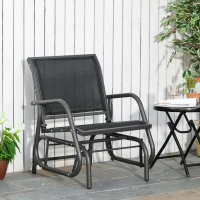 Outsunny Patio Glider with Breathable Mesh Fabric Seat & Backrest, Metal Frame Outdoor Glider Swing Chair with Armrests, Black(m-8)