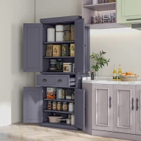 HOMCOM 72" Kitchen Pantry Storage Cabinet, Cupboard w/ 4 Doors and 3 Adjustable Shelves, Large Central Drawer, Navy Blue(m-2)