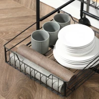 HOMCOM Kitchen Cart with Storage, 16"W Slim Rolling Cart, 4 Tier Kitchen Shelves on Wheels with Side Racks, 2 Basket for Fruit Vegetable, Utility Cart for Narrow Space, Laundry, Oak(m-9)