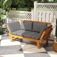 Outsunny Wooden Garden Bench for Outdoor, Front Porch Bench, Patio Loveseat with Cushions, Adjustable Armrests, Gray(m-2)