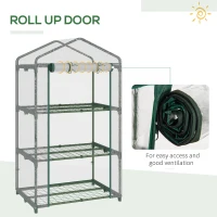 Outsunny 3 Tier Mini Greenhouse, Portable Outdoor Flower Stand with Shelf Clips, Indoor Greenhouse with Plastic Cover and Steel Frame, Transparent, 27" x 19" x 49"(m-6)