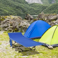 Outsunny Folding Camping Cot for Adults with Carry Bag, Side Pocket, Outdoor Portable Sleeping Bed for Travel Camp Vocation, Navy Blue(m-8)