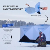 Outsunny 8 Person Ice Fishing Shelter, Pop-up Ice Fishing Tent, Ice Shanty, Portable and Insulated, with 2 Doors and Carrying Bag, Light Blue(m-4)