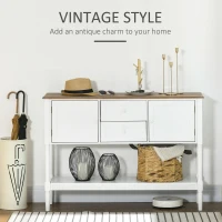 HOMCOM Console Table with Drawers, Vintage Entryway Table with 2 Drawers, Cabinets and Bottom Shelf, Retro Sofa Table for Living Room, Bedroom, White(m-4)