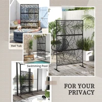 Outsunny 6.5FT Decorative Outdoor Divider, Metal Privacy Screen with Stand, Large Leaf Style, Black(m-6)