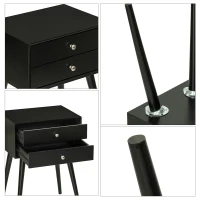 HOMCOM Side Table, Modern End Table with 2 Pull Out Drawers, Side Table with Display Tabletop and Solid Acacia Legs, Black(m-8)